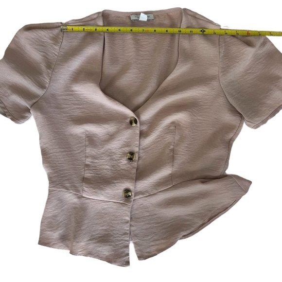 Topshop Blush Peplum Button-Down Puff Sleeve Blouse US 6 - Picture 7 of 10
